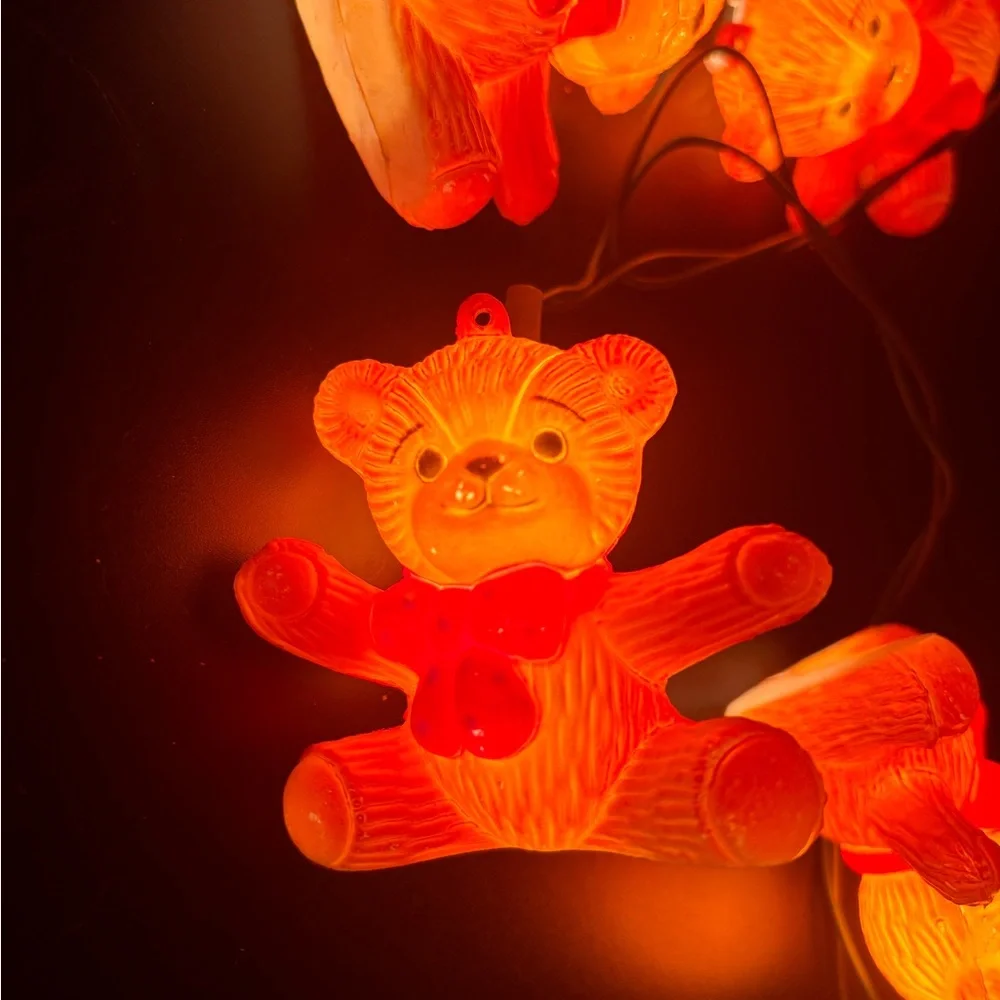 Vintage Lights Teddy Bear Blow Mold String Christmas Holiday Bow Brown Set of 10